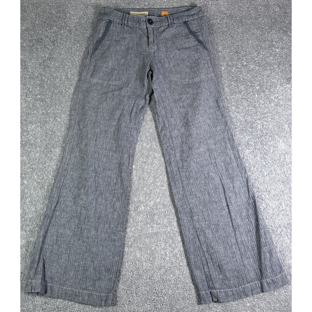 Pilcro Herringbone Linen Blend 31x30 Wide Leg Trousers Blue Pants Anthropologie